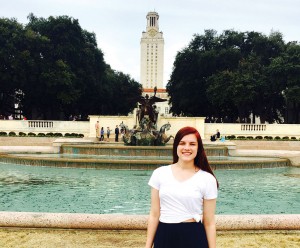 High school student Claire Lesprit poses here on a recent college visit to The University of Texas at Austin. The Richland Collegiate High School senior graduates high school in May with two years of college under her belt at no cost.